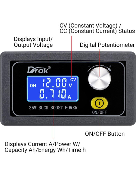 Convertidor Drok Buck Boost 5-30V a 0.6-30V 35W LCD
