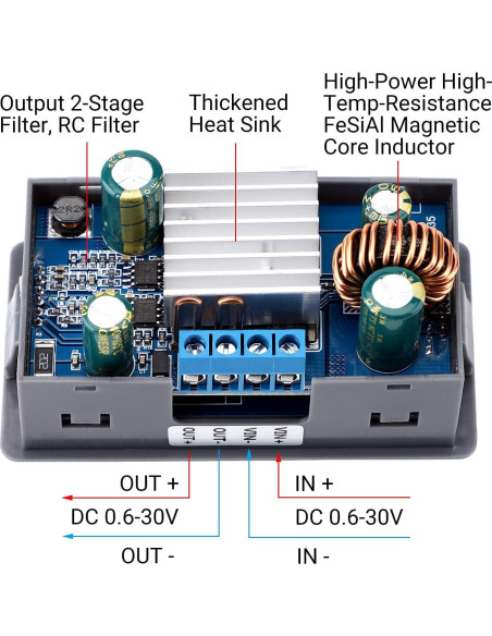 Convertidor Drok Buck Boost 5-30V a 0.6-30V 35W LCD