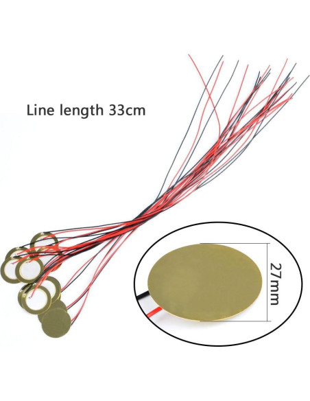 15 Discos Piezo Pickup TIMESETL 27mm con Cables 33mm