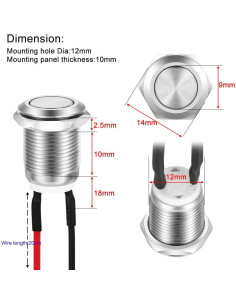 10pcs Interruptor Momentáneo Metálico Gebildet 12mm IP67 2