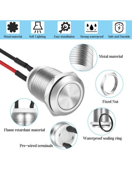 10pcs Interruptor Momentáneo Metálico Gebildet 12mm IP67