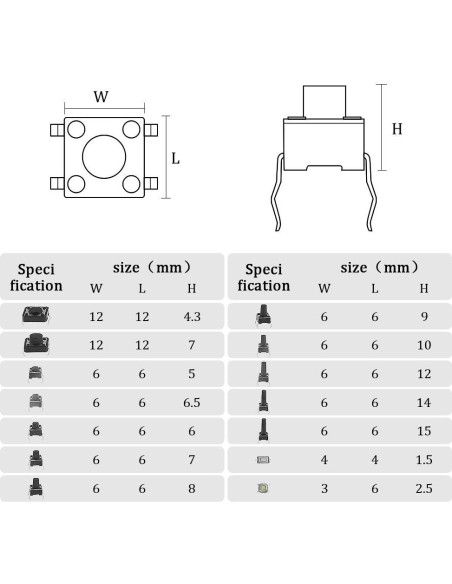 280 Piezas Interruptores de Botón Táctil 4 Pines XLX