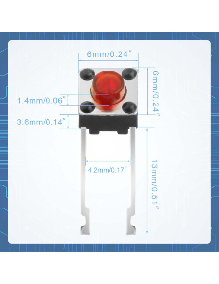 Interruptor Táctil Momentáneo 2 Pines Juasky Rojo 6mm
