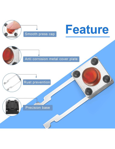 Interruptor Táctil Momentáneo 2 Pines Juasky Rojo 6mm