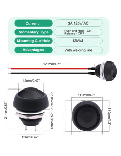 Interruptor Momentáneo Twidec 12mm 6 Unidades Negro IP54 2