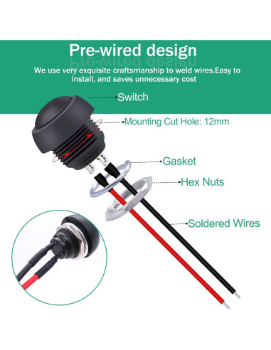 Interruptor Momentáneo Twidec 12mm 6 Unidades Negro IP54