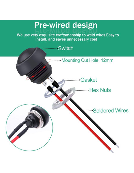 Interruptor Momentáneo Twidec 12mm 6 Unidades Negro IP54