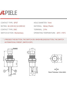 Interruptor Mini Botón Momentáneo APIELE 7mm Rojo 10 Pcs 2