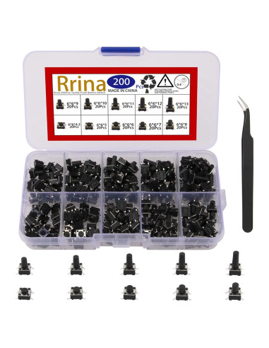 Kit de Interruptores Táctiles Micro Momentáneo Rrina 200 Pcs