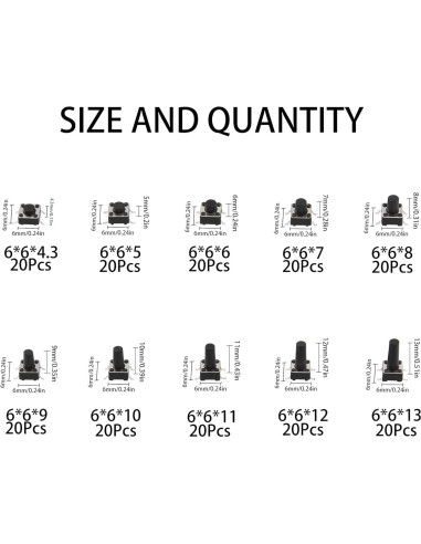 Kit de Interruptores Táctiles Micro Momentáneo Rrina 200 Pcs