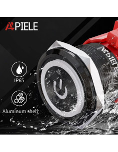 Interruptor Pulsador Metal 22mm APIELE 12V 10A IP65 Negro-Rojo 2