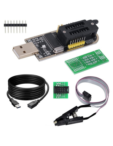 Programador USB CH341A para EEPROM Flash BIOS 24 25 con Clip SOIC8