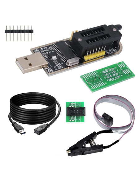 Programador USB CH341A para EEPROM Flash BIOS 24 25 con Clip SOIC8