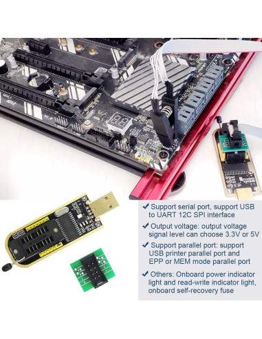 Programador USB CH341A para EEPROM Flash BIOS 24 25 con Clip SOIC8