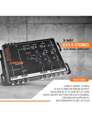 Crossover Electrónico PRV Audio EX3.5 Estéreo 2/3 Vías RCA