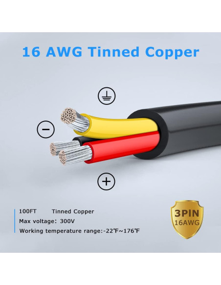 Cable eléctrico 16 AWG 3 conductores 30M GF PVC