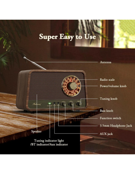 Radio AM FM Audiocrazy Vintage Madera Bluetooth 10W AUX Radio AM FM Audiocrazy Vintage Madera Bluetooth 10W AUX