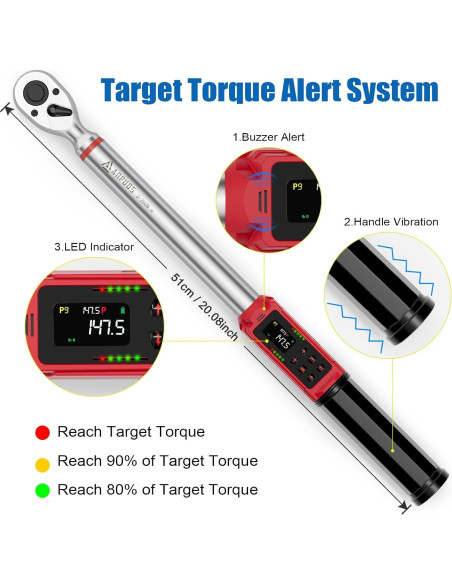 Llave de Torque Digital ANPUDS 1/2 Pulgada 3-200Nm Precisión 1%