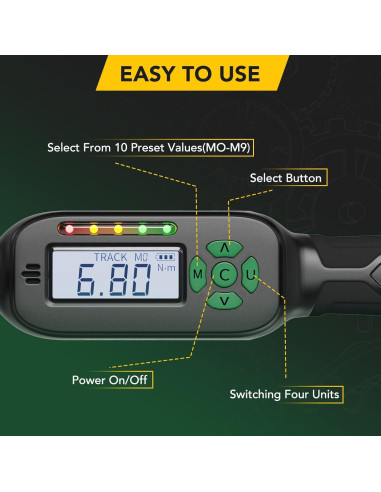 Llave de Torque Digital 3/8" LLAVETOR 6.8-135Nm Precisión +/-2%