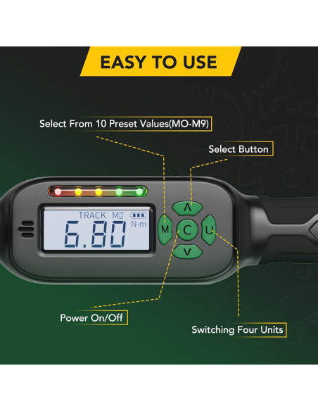 Llave de Torque Digital 3/8" LLAVETOR 6.8-135Nm Precisión +/-2%
