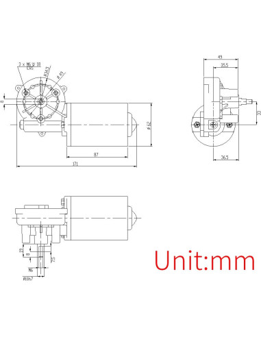 Motor de engranaje eléctrico reversible 24V BEMONOC 50 RPM