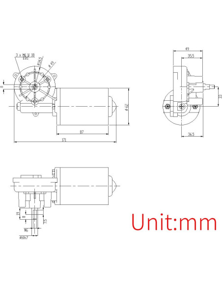 Motor de engranaje eléctrico reversible 24V BEMONOC 50 RPM