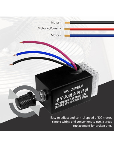 Controlador de Velocidad Motor DC 12V 24V 10A Dawwoti