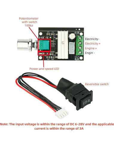 Controlador de Velocidad de Motor DC MTDELE 6V 12V 24V 3A PWM