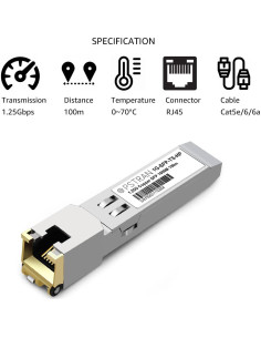 Módulo Transceptor SFP 1000BASE-T RJ45 Opstran 100m Cat5e/6 - Paquete de 4 2