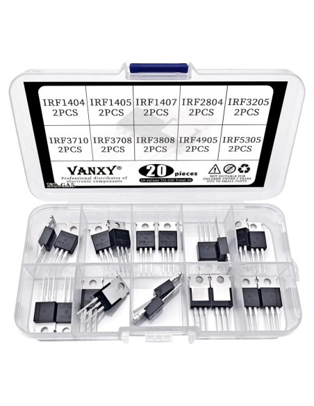 Kit de Transistores MOSFET TO-220 VANXY 20 Pcs IRF1404-IRF5305