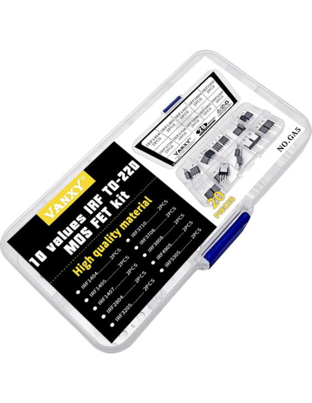 Kit de Transistores MOSFET TO-220 VANXY 20 Pcs IRF1404-IRF5305