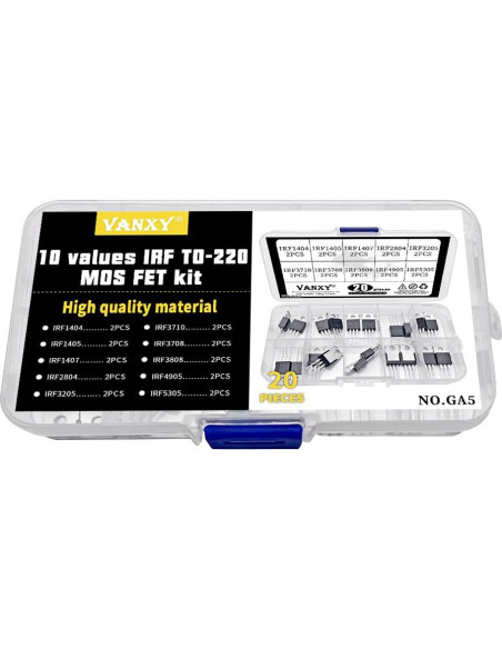 Kit de Transistores MOSFET TO-220 VANXY 20 Pcs IRF1404-IRF5305