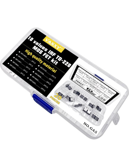 Kit de Transistores MOSFET TO-220 VANXY 20 Pcs IRF1404-IRF5305