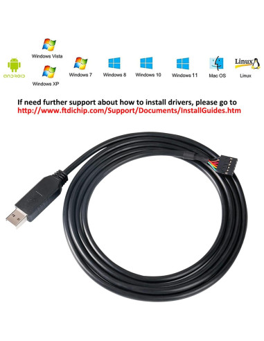 Cable Adaptador USB a TTL DTech 1.83m 5V 6 Pines FT232RL