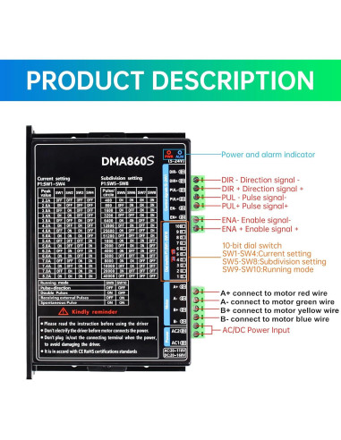 Controlador de Motor Paso a Paso CNCTOPBAOS DMA860S 2.2A-8.2A
