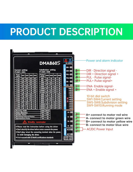 Controlador de Motor Paso a Paso CNCTOPBAOS DMA860S 2.2A-8.2A