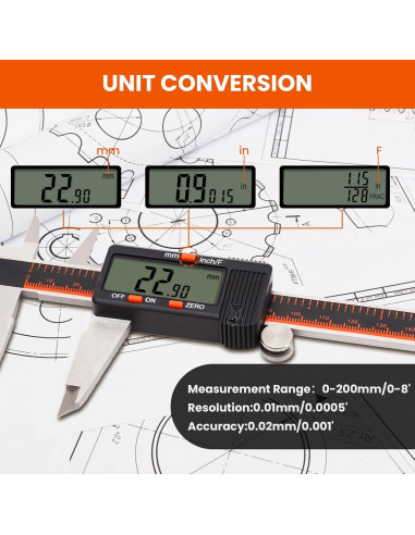 Calibre Digital HARDELL 20.32 cm con Pantalla LCD y Acero Inoxidable