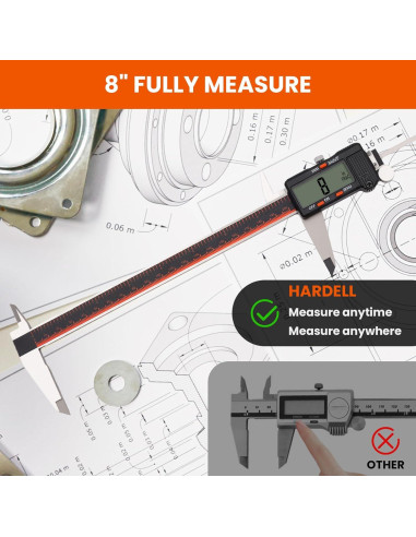 Calibre Digital HARDELL 20.32 cm con Pantalla LCD y Acero Inoxidable