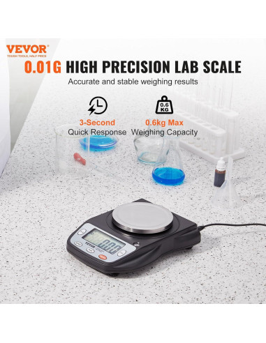Balanza Analítica VEVOR 600g x 0.01g Pantalla LCD