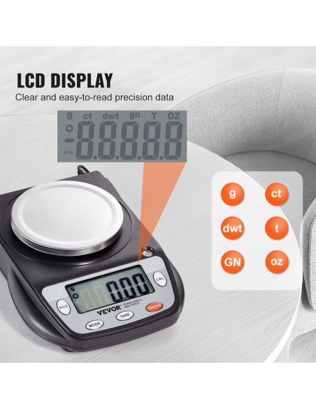 Balanza Analítica VEVOR 600g x 0.01g Pantalla LCD