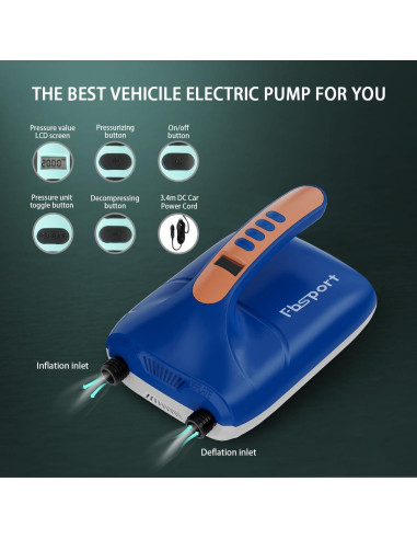 FBSPORT Bomba Eléctrica 20PSI para Paddleboard y Colchonetas