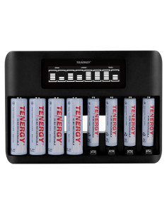 Cargador Rápido Tenergy TN480U con 8 Baterías Recargables AA AAA