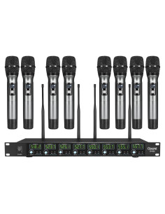 Sistema de micrófono inalámbrico UHF 8 canales OP555 con 8 micrófonos