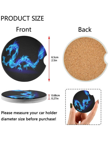 Coaster de Coche AUUXVA 2 Piezas Cerámico Absorbente 6.5cm