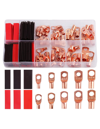 150 Conectores de Terminal de Batería Cobre + Tubos Termocontraíbles
