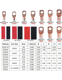 150 Conectores de Terminal de Batería Cobre + Tubos Termocontraíbles 2