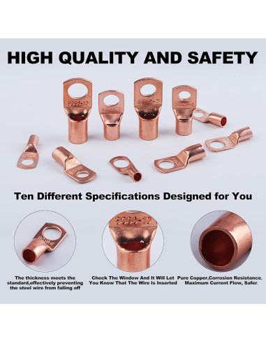 150 Conectores de Terminal de Batería Cobre + Tubos Termocontraíbles