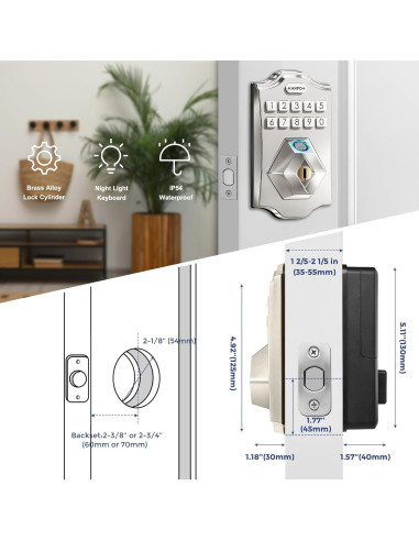 Cerradura Electrónica KANFOX Biométrica con Teclado Niquel