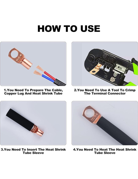 150 Conectores de Terminal de Batería Cobre + Tubos Termocontraíbles
