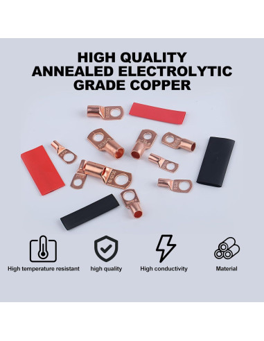 150 Conectores de Terminal de Batería Cobre + Tubos Termocontraíbles